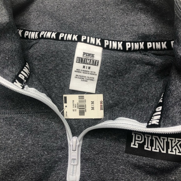 PINK Victoria’s Secret Grey/White Quarter-Zip - Picture 2 of 6